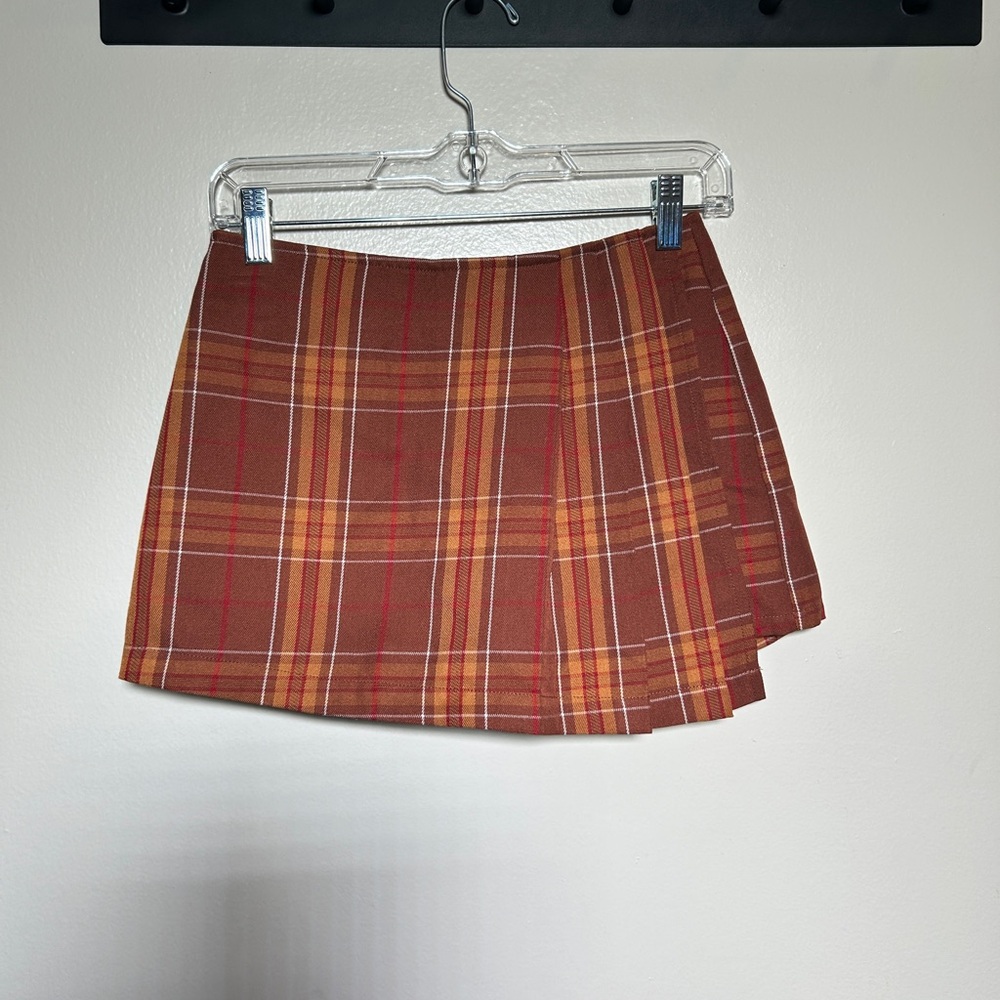 Forever 21 Orange Plaid Mini Skirt - Picture 1 of 4